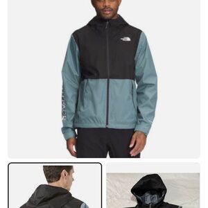 The North Face Men's Two-Tone Hooded Windbreaker - Black & Teal Green